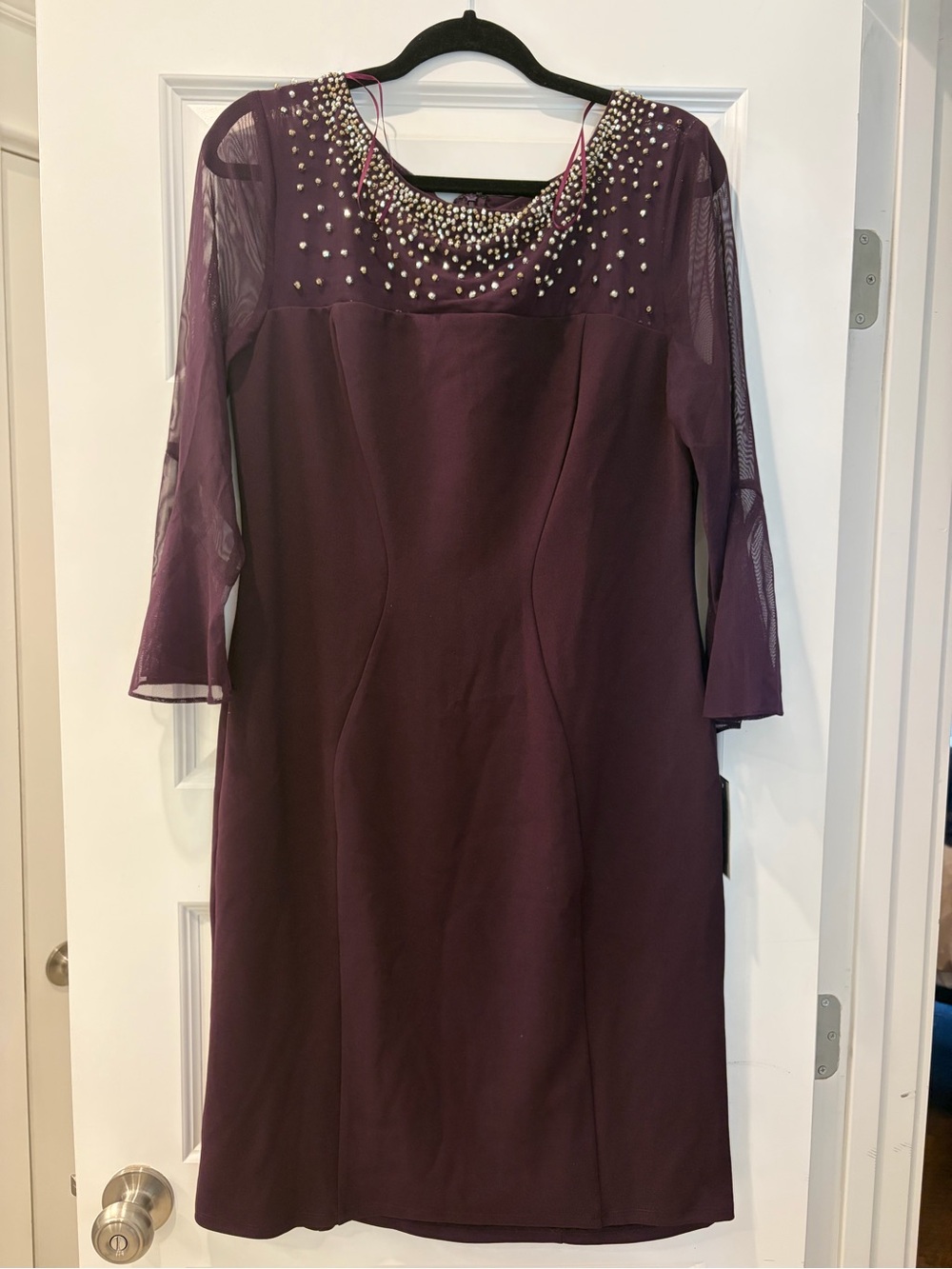 Alex Evenings Plum Embellished Long-Sleeve Dress